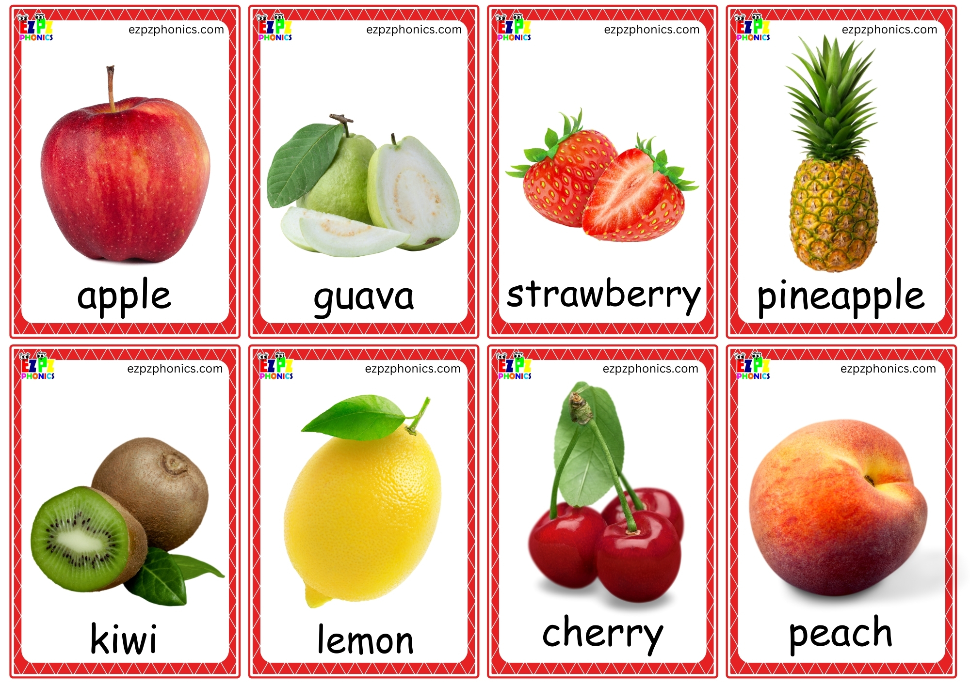 Fruits Mini Flashcards. My First English Words for Kids